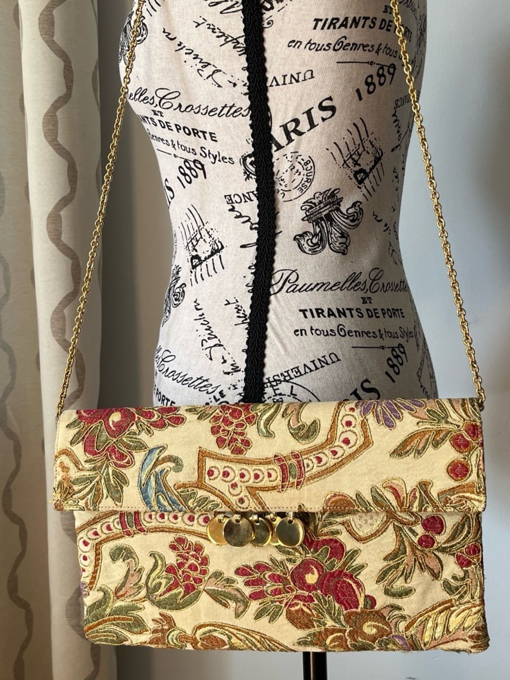 Vintage RODO Tapestry Gold Metallic Edwardian Embroidered Eclectic Shoulder Bag
